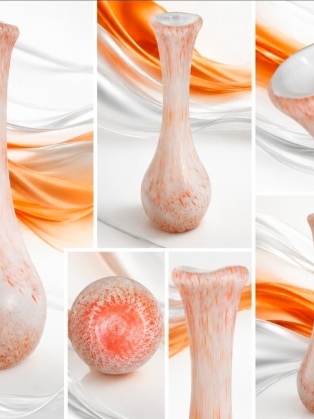 MCM White and Orange Speckled Art Glass Bud Vase